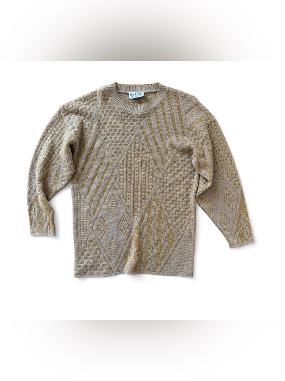 Wye Oaks Vintage Gold and Tan Knit Sweater Made in USA Women's Large - Picture 6 of 6